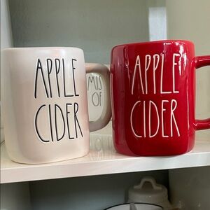 Rae Dunn Apple Cider Mugs - Bold Red and Classic White